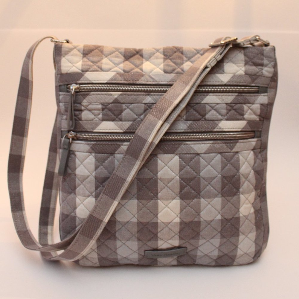 Vera Bradley Grey Neutral Buffalo Plaid Triple Zip Hipster